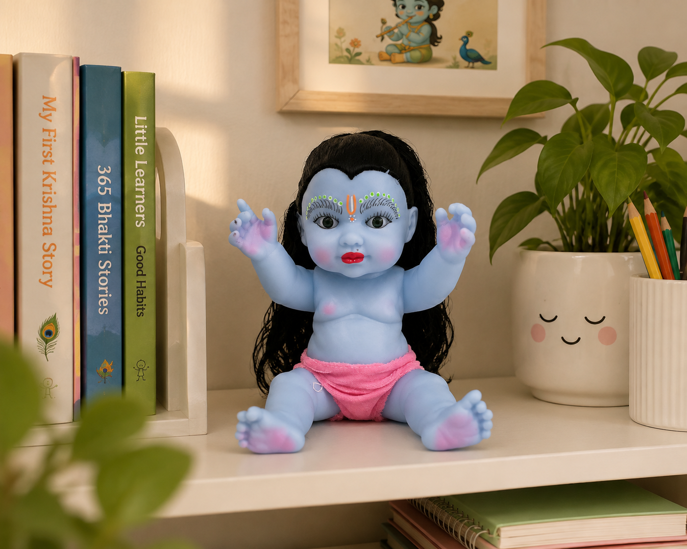 Premium Silicone Bala Krishna Kanha Ji Idol – Medium Size | Baby Krishna Decorative Statue for Home Mandir, Pooja Room & Devotional Décor| Pink