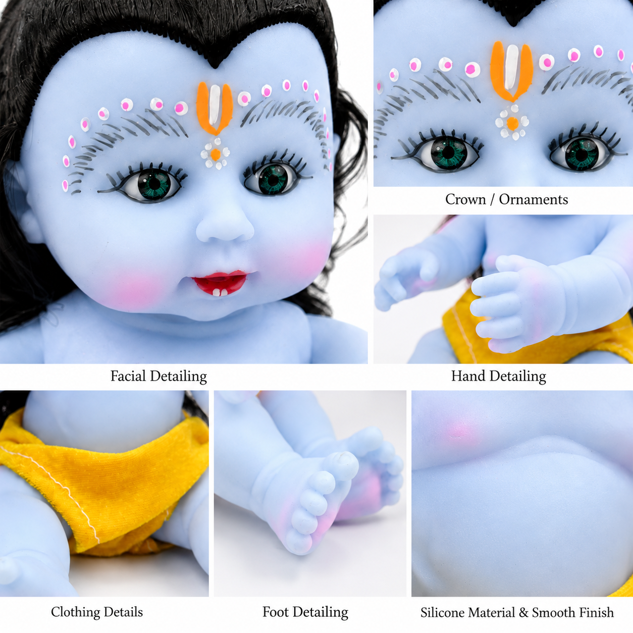 Premium Silicone Bala Krishna Kanha Ji Idol – Medium Size | Baby Krishna Decorative Statue for Home Mandir, Pooja Room & Devotional Décor |Yellow - Image 3