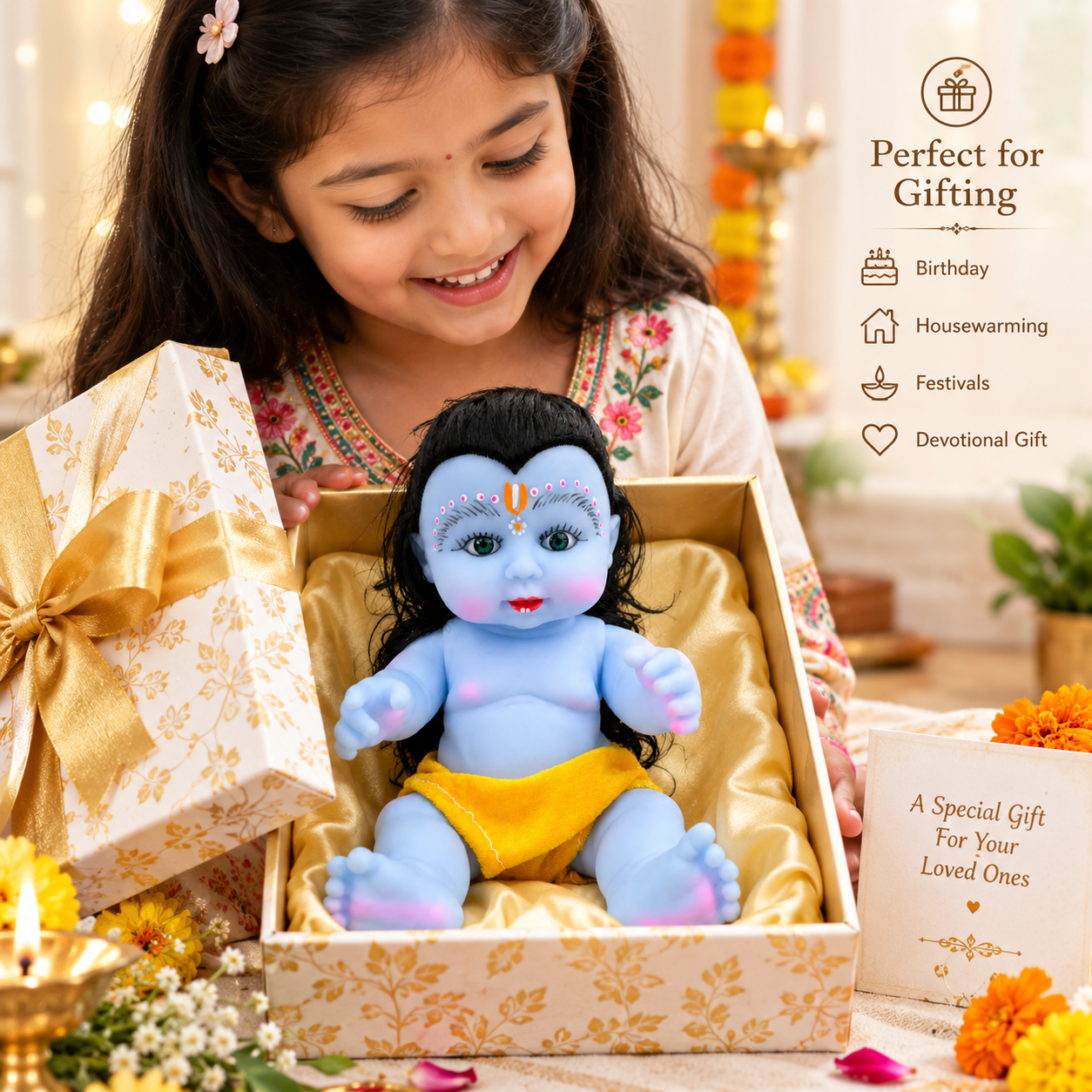 Premium Silicone Bala Krishna Kanha Ji Idol – Medium Size | Baby Krishna Decorative Statue for Home Mandir, Pooja Room & Devotional Décor |Yellow - Image 5