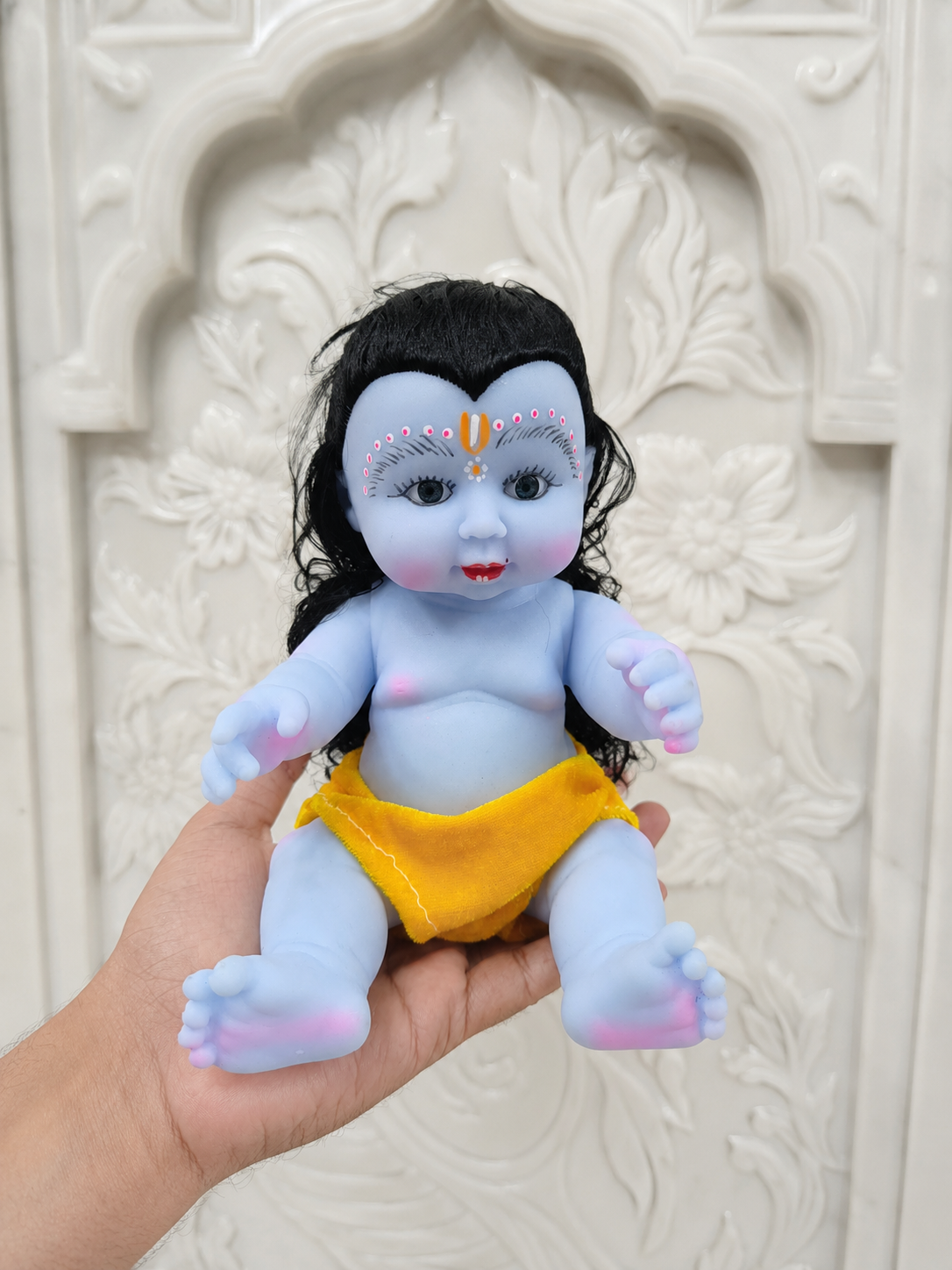 Premium Silicone Bala Krishna Kanha Ji Idol – Medium Size | Baby Krishna Decorative Statue for Home Mandir, Pooja Room & Devotional Décor |Yellow - Image 8