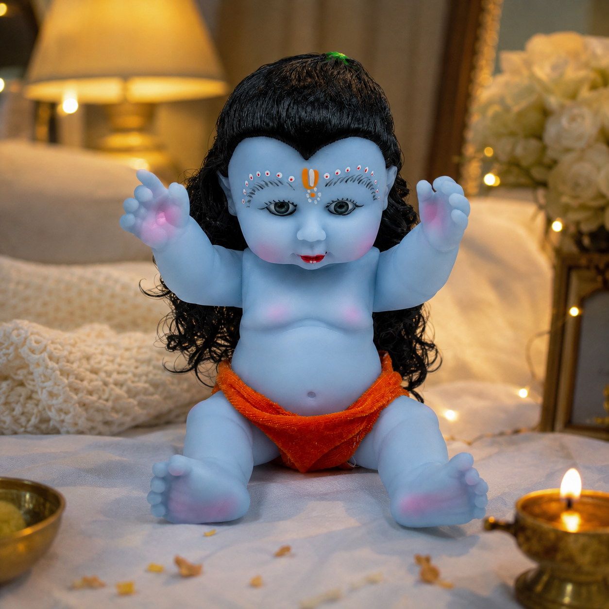 Premium Silicone Bala Krishna Kanha Ji Idol – Medium Size | Baby Krishna Decorative Statue for Home Mandir, Pooja Room & Devotional Décor | orange