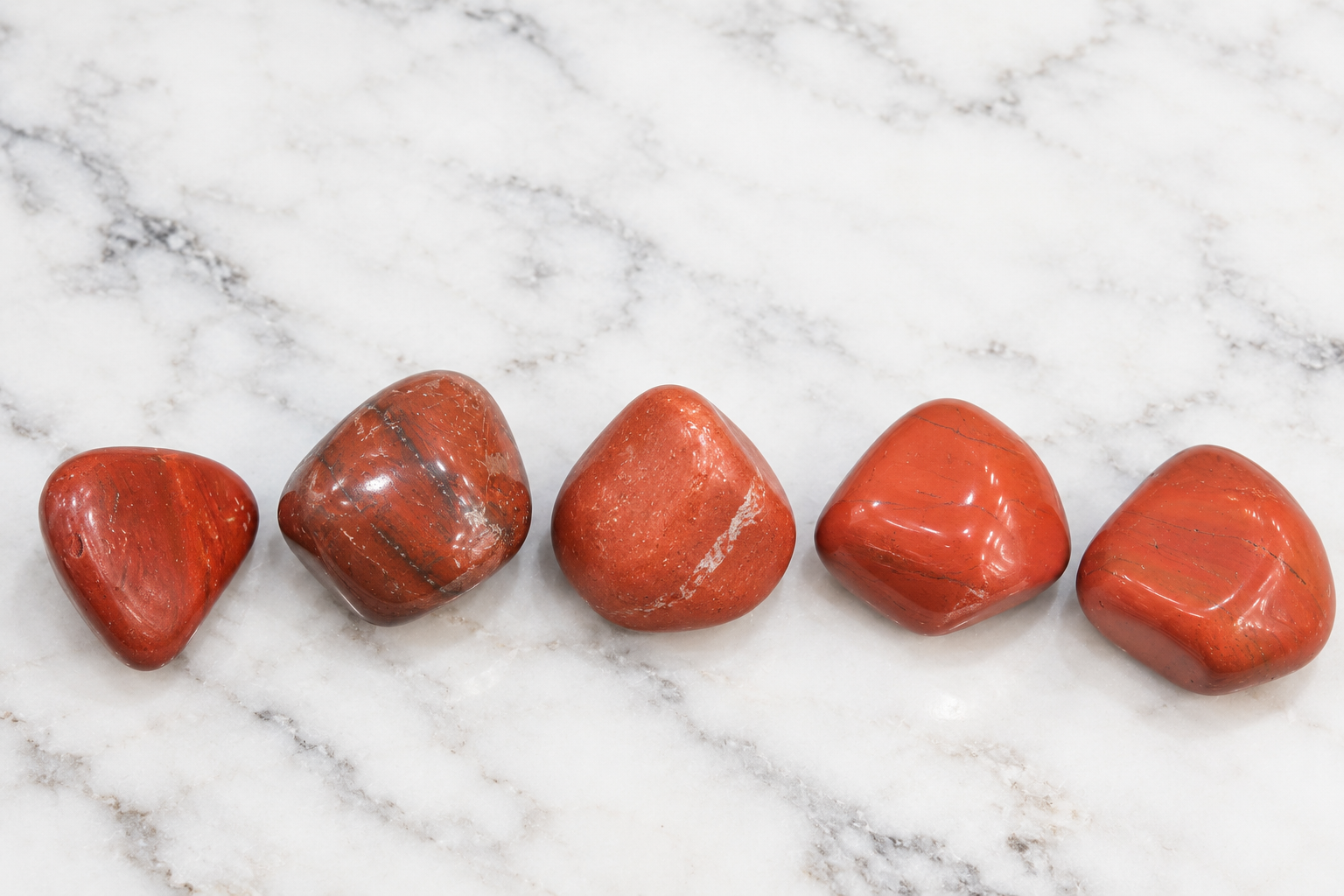 Red Jasper Stone 5-Piece Set | Natural Polished Red Jasper Stones | 100 gm Collection | Smooth Tumbled Gemstones for Meditation, Spiritual Décor, Puja & Gifting