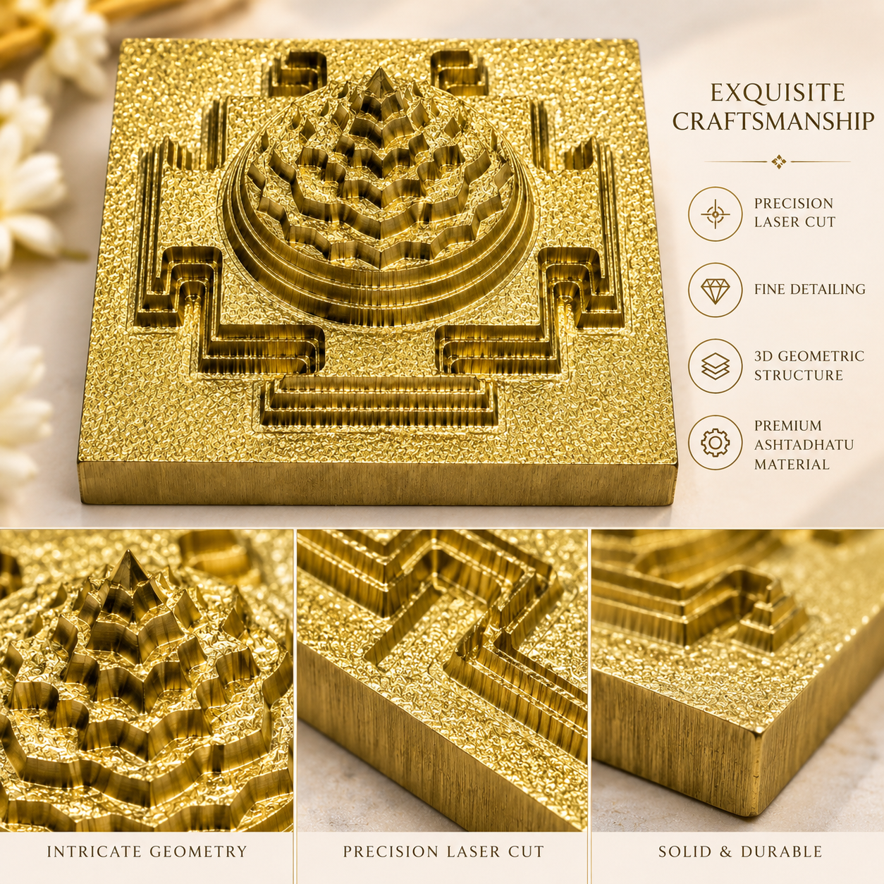 Shri Yantra in Ashtadhatu | 4 × 4 cm Traditional Shri Chakra with Raised Sacred Geometry | 3 cm Height, 100 g | Premium Puja Yantra for Home, Office & Temple - Image 6