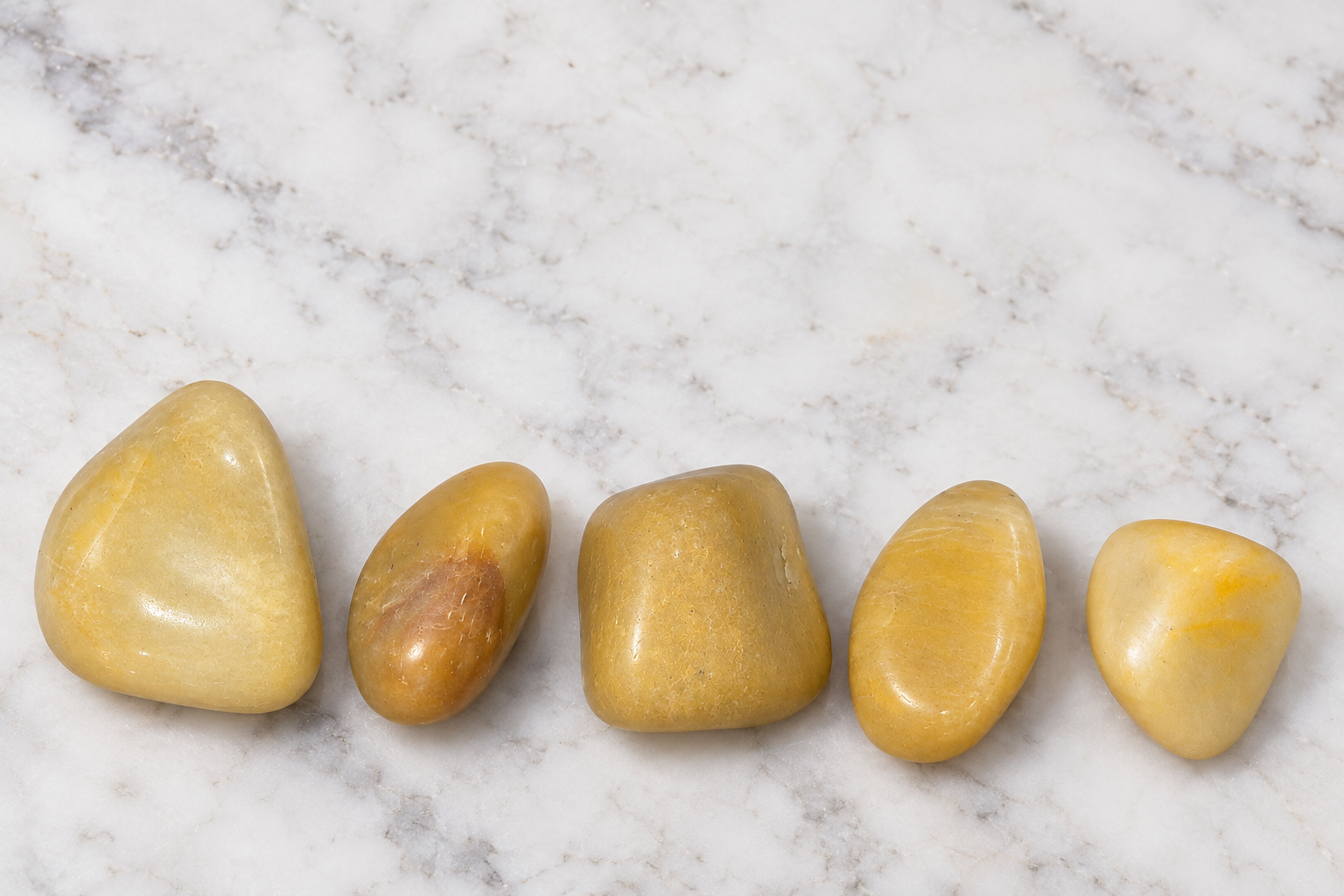 Yellow Jade Stone 5-Piece Set | Natural Polished Yellow Jade Stones | 100 gm Collection | Smooth Tumbled Gemstones for Meditation, Spiritual Decor, Puja & Gifting