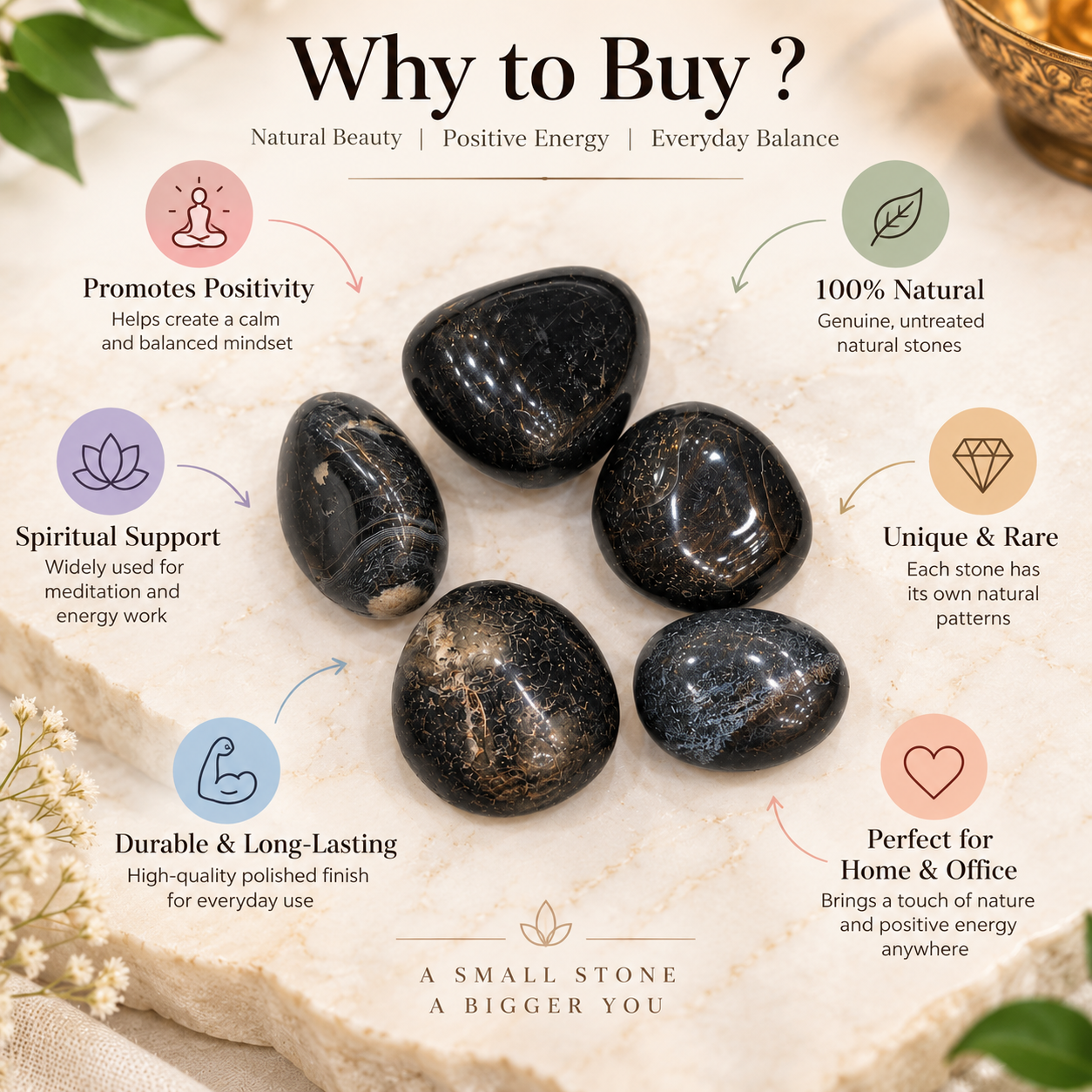 Black Onyx Stone 5 Piece Set | Polished Black Onyx Gemstone Collection | 50 gm | Natural-Looking Tumbled Stones for Home Décor, Meditation, Puja, Gemstone Collection & Gifting - Image 7