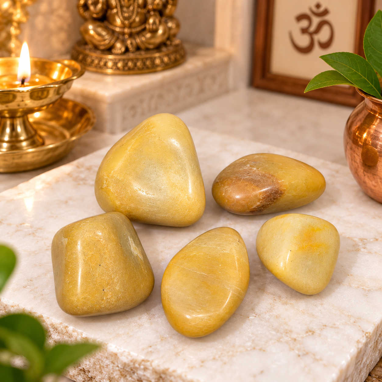 Yellow Jade Stone 5-Piece Set | Natural Polished Yellow Jade Stones | 100 gm Collection | Smooth Tumbled Gemstones for Meditation, Spiritual Decor, Puja & Gifting - Image 2