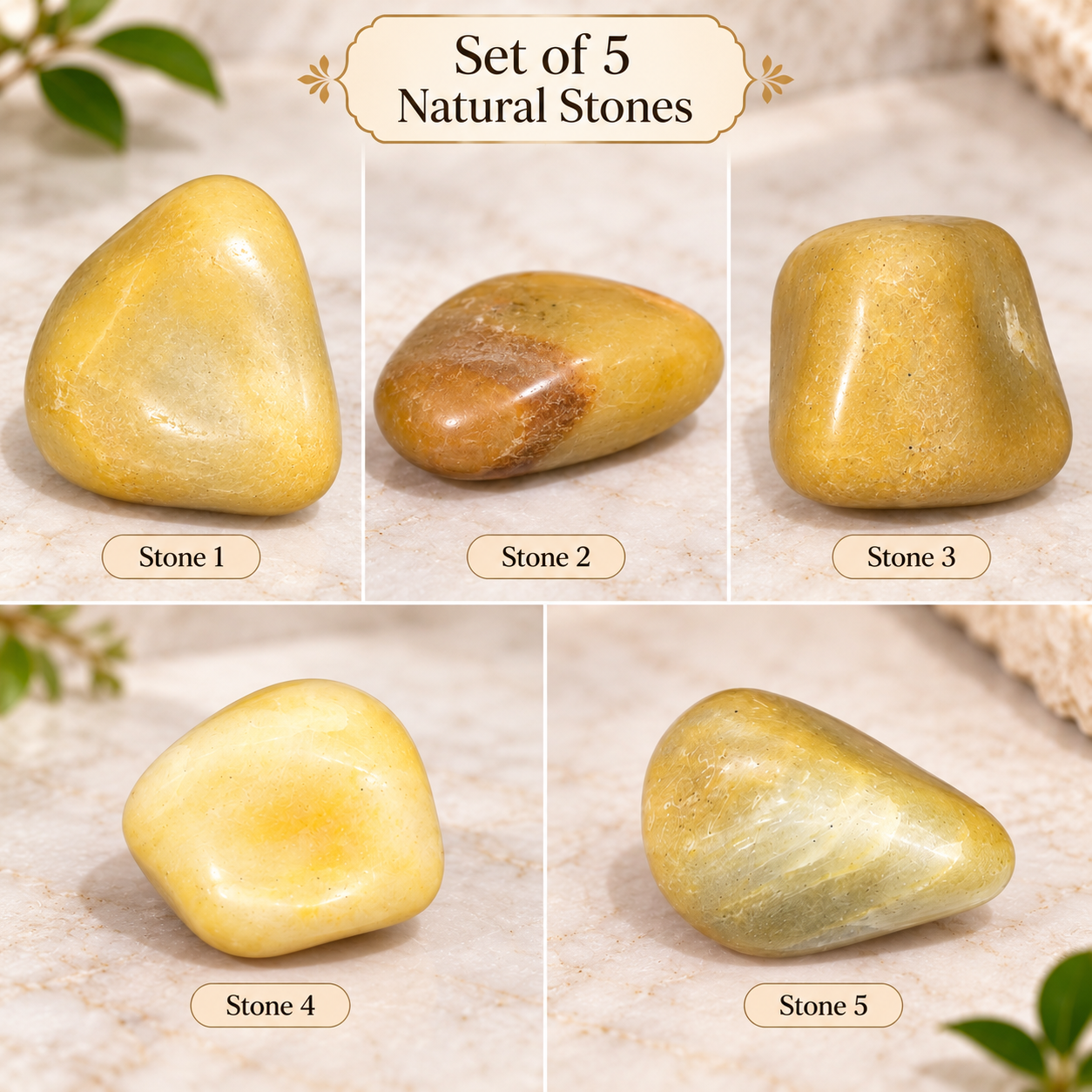 Yellow Jade Stone 5-Piece Set | Natural Polished Yellow Jade Stones | 100 gm Collection | Smooth Tumbled Gemstones for Meditation, Spiritual Decor, Puja & Gifting - Image 5