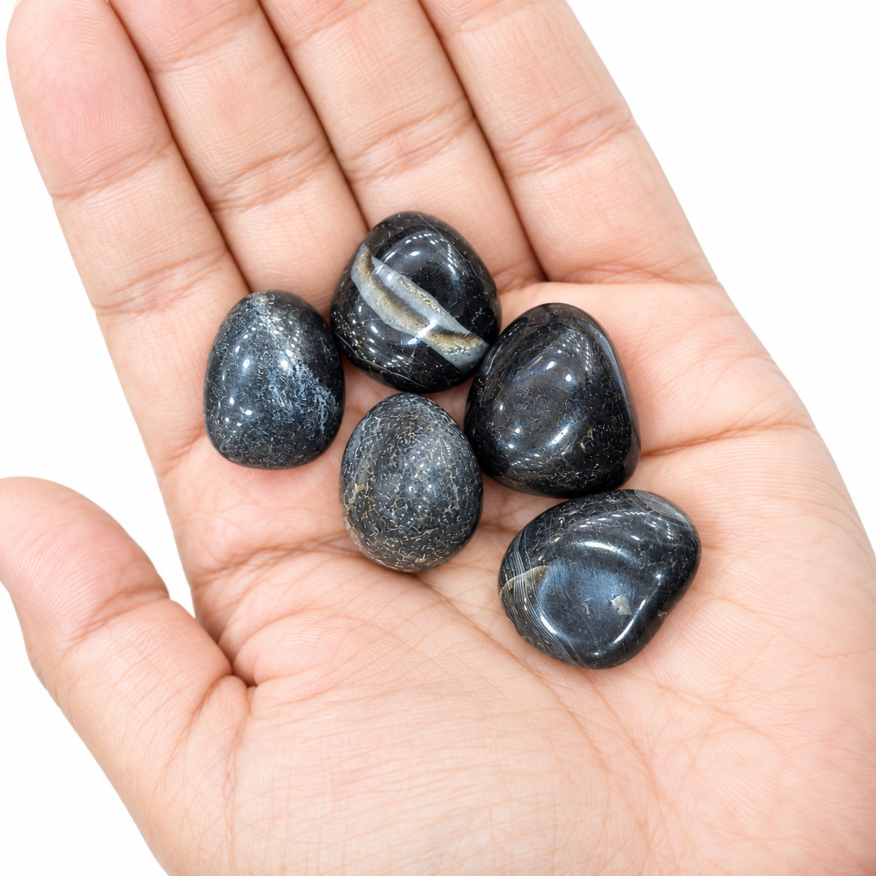 Black Onyx Stone 5 Piece Set | Polished Black Onyx Gemstone Collection | 50 gm | Natural-Looking Tumbled Stones for Home Décor, Meditation, Puja, Gemstone Collection & Gifting - Image 6
