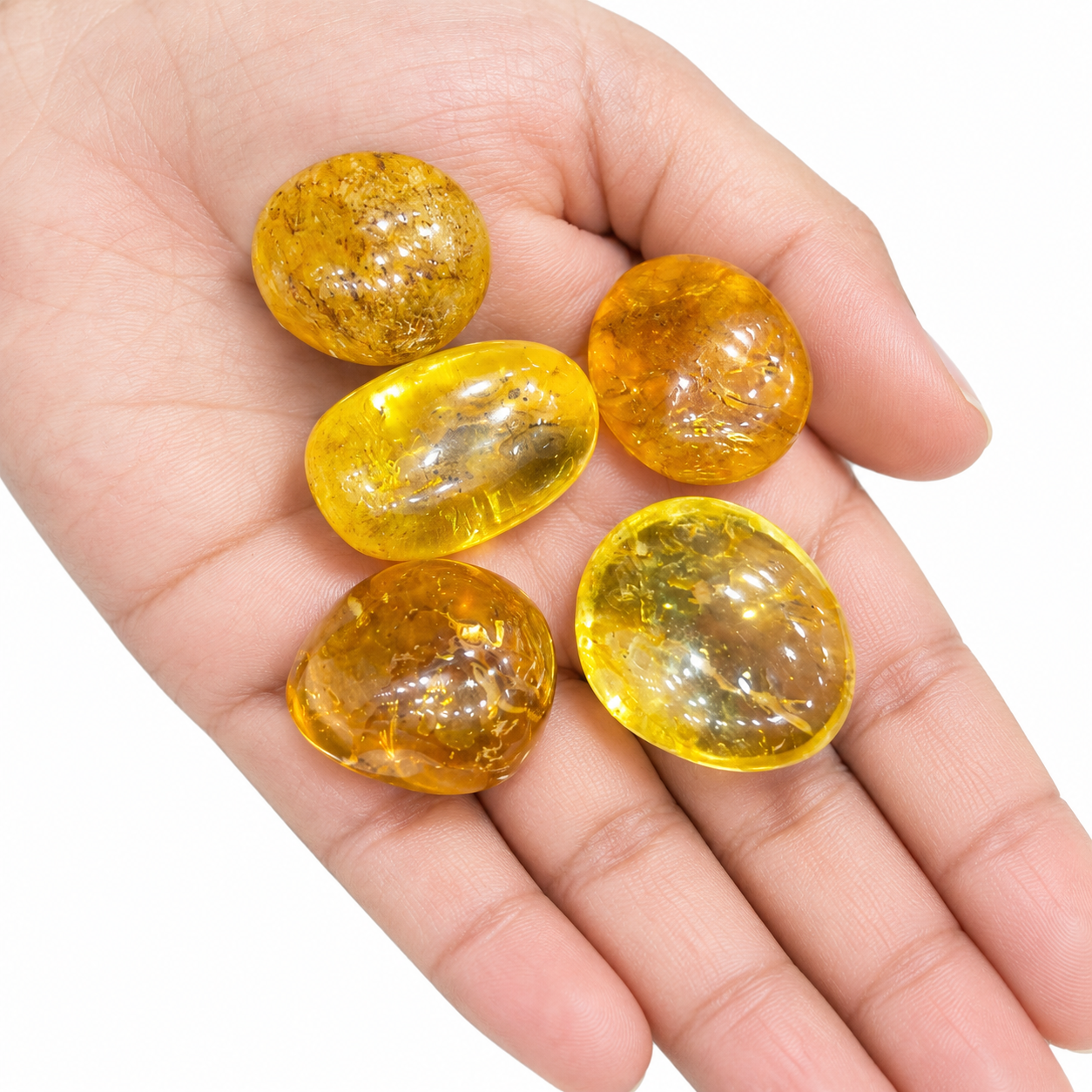 Citrine Stone 5-Piece Set | Natural Polished Citrine Quartz Stones | 50 gm Collection | Golden Yellow Tumbled Stones for Meditation, Spiritual Décor, Puja & Gifting