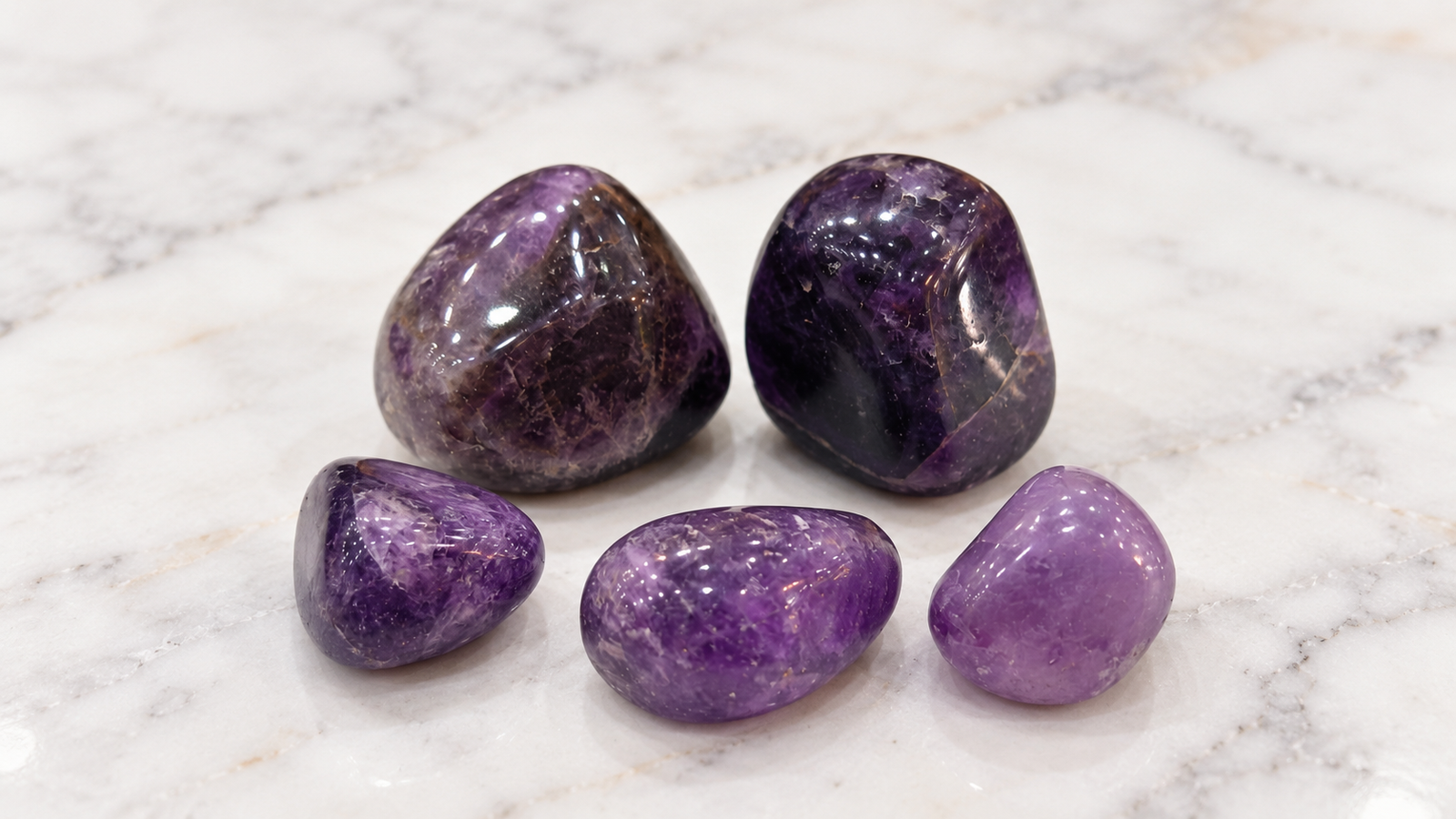 Natural Amethyst Stone 5 Piece Set – 50g | Polished Purple Quartz Stones for Meditation, Spiritual Décor, Crystal Collection & Gifting