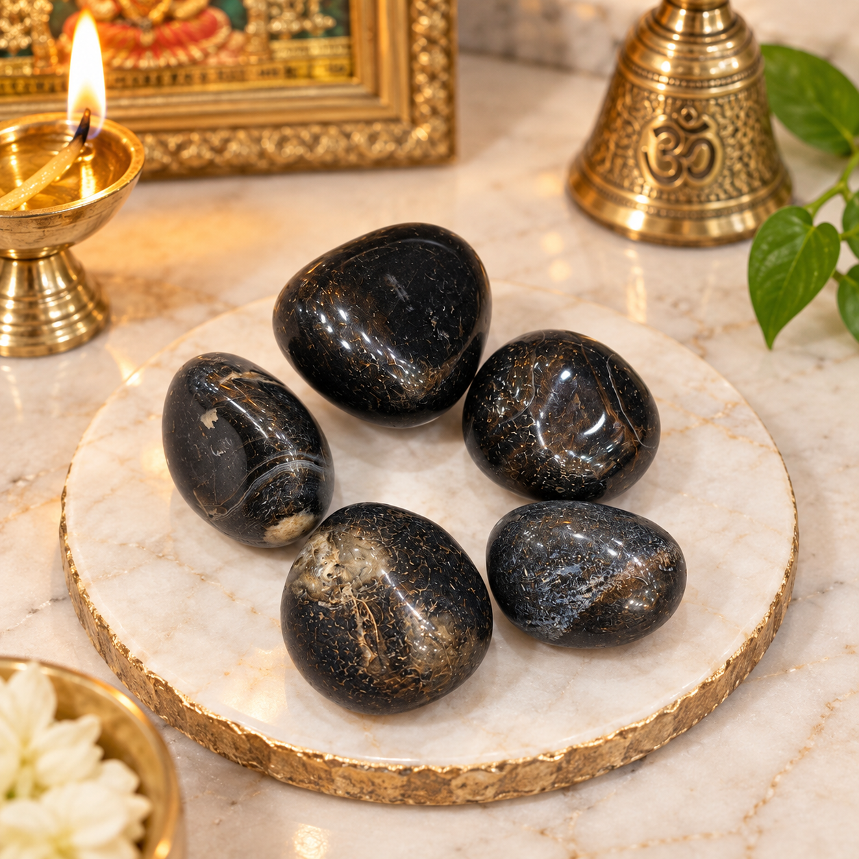 Black Onyx Stone 5 Piece Set | Polished Black Onyx Gemstone Collection | 50 gm | Natural-Looking Tumbled Stones for Home Décor, Meditation, Puja, Gemstone Collection & Gifting - Image 5
