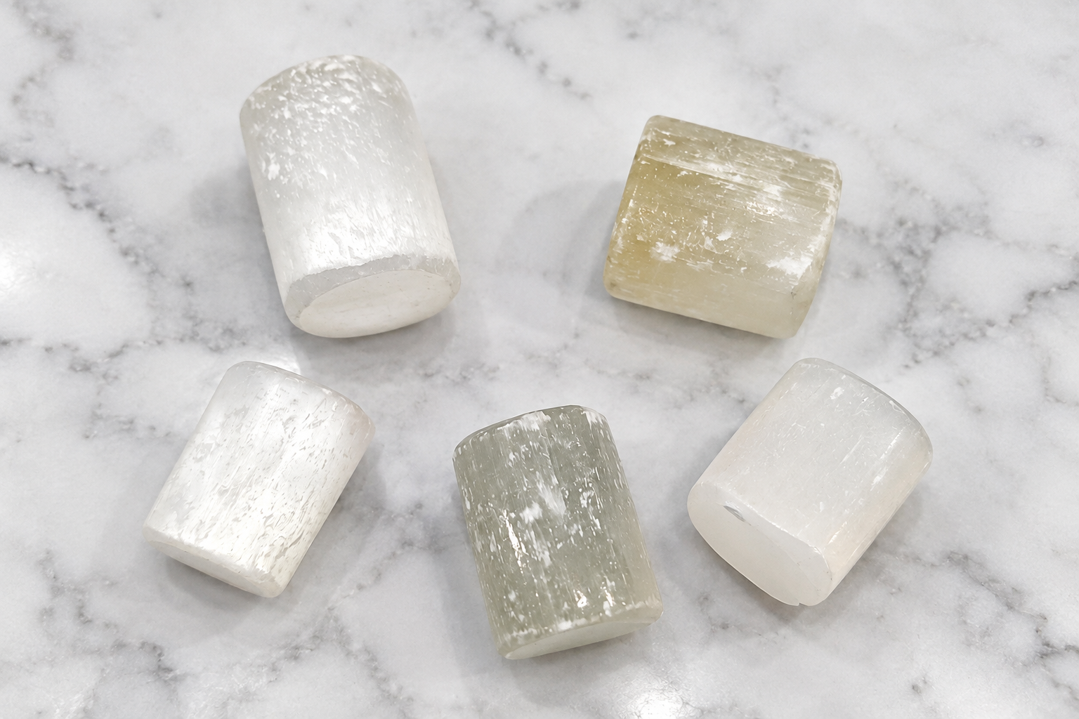 Natural Selenite Stone Set of 5 Pieces – 70g | Polished White Selenite Gypsum Crystals for Spiritual Practice, Meditation, Décor & Crystal Collection - Image 4