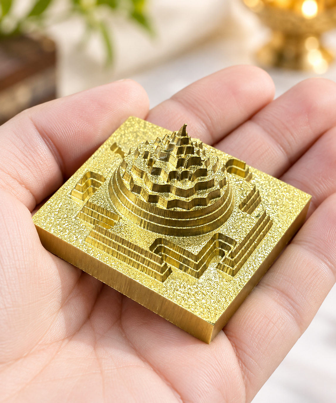 Shri Yantra in Ashtadhatu | 4 × 4 cm Traditional Shri Chakra with Raised Sacred Geometry | 3 cm Height, 100 g | Premium Puja Yantra for Home, Office & Temple - Image 5