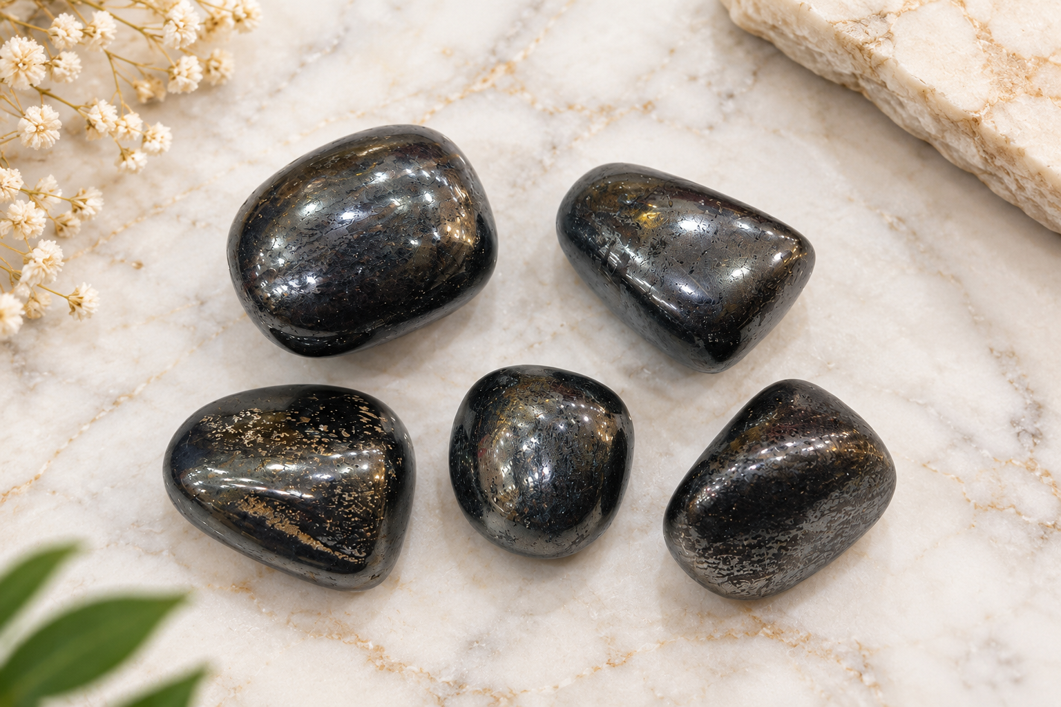 Natural Hematite Stone Set of 5 Pieces – Polished Black Hematite Tumbled Stones, 120 gm | Spiritual & Meditation Collection | Decorative Crystal Stones for Pooja, Home & Personal Collection - Image 6