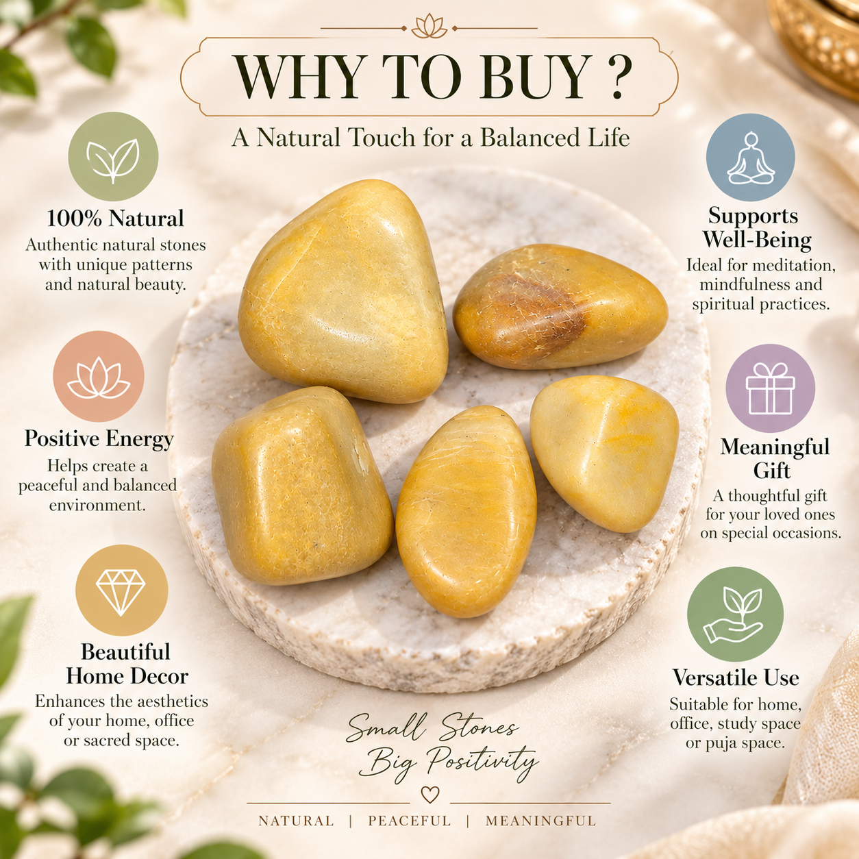 Yellow Jade Stone 5-Piece Set | Natural Polished Yellow Jade Stones | 100 gm Collection | Smooth Tumbled Gemstones for Meditation, Spiritual Decor, Puja & Gifting - Image 6