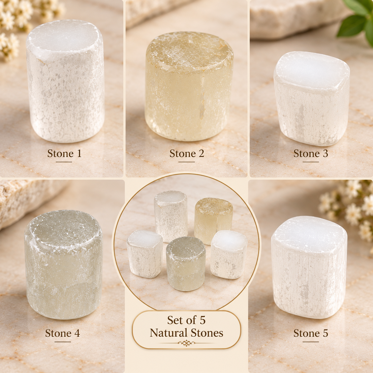 Natural Selenite Stone Set of 5 Pieces – 70g | Polished White Selenite Gypsum Crystals for Spiritual Practice, Meditation, Décor & Crystal Collection - Image 7