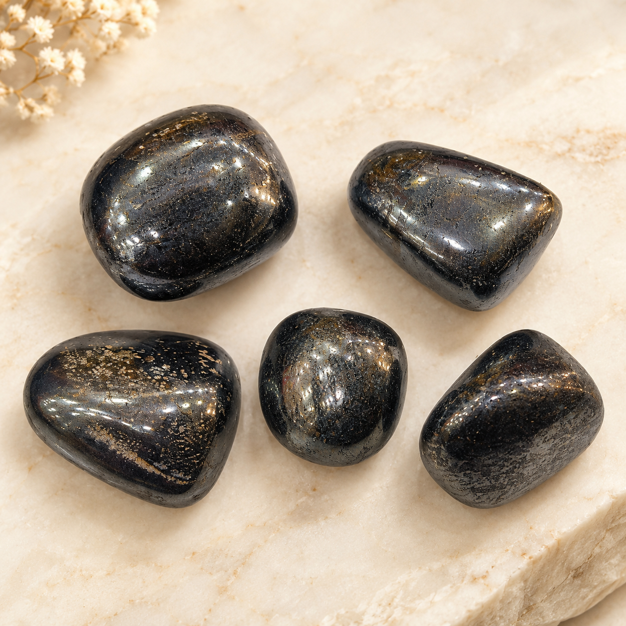 Natural Hematite Stone Set of 5 Pieces – Polished Black Hematite Tumbled Stones, 120 gm | Spiritual & Meditation Collection | Decorative Crystal Stones for Pooja, Home & Personal Collection - Image 7