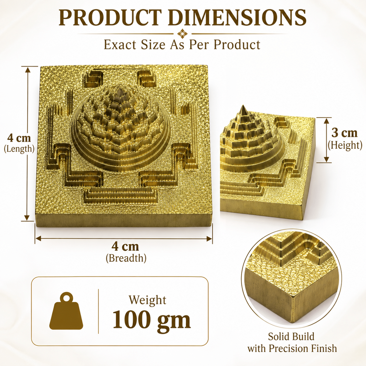 Shri Yantra in Ashtadhatu | 4 × 4 cm Traditional Shri Chakra with Raised Sacred Geometry | 3 cm Height, 100 g | Premium Puja Yantra for Home, Office & Temple - Image 4