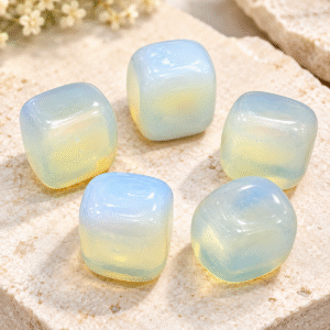 Opalite Stone Set of 5 Pieces – 80g | Polished Milky Blue & White Opalite Stones for Spiritual Décor, Meditation, Crystal Collection & Gifting