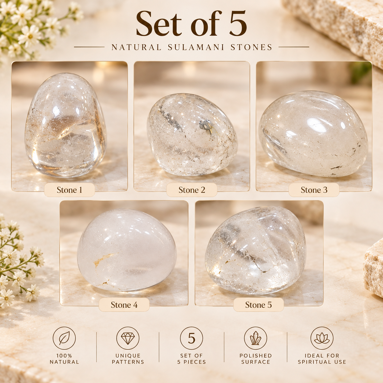 Natural Clear Quartz Stone 5 Piece Set – 60g | Polished Clear Quartz Crystals for Meditation, Spiritual Décor, Crystal Collection & Gifting - Image 7