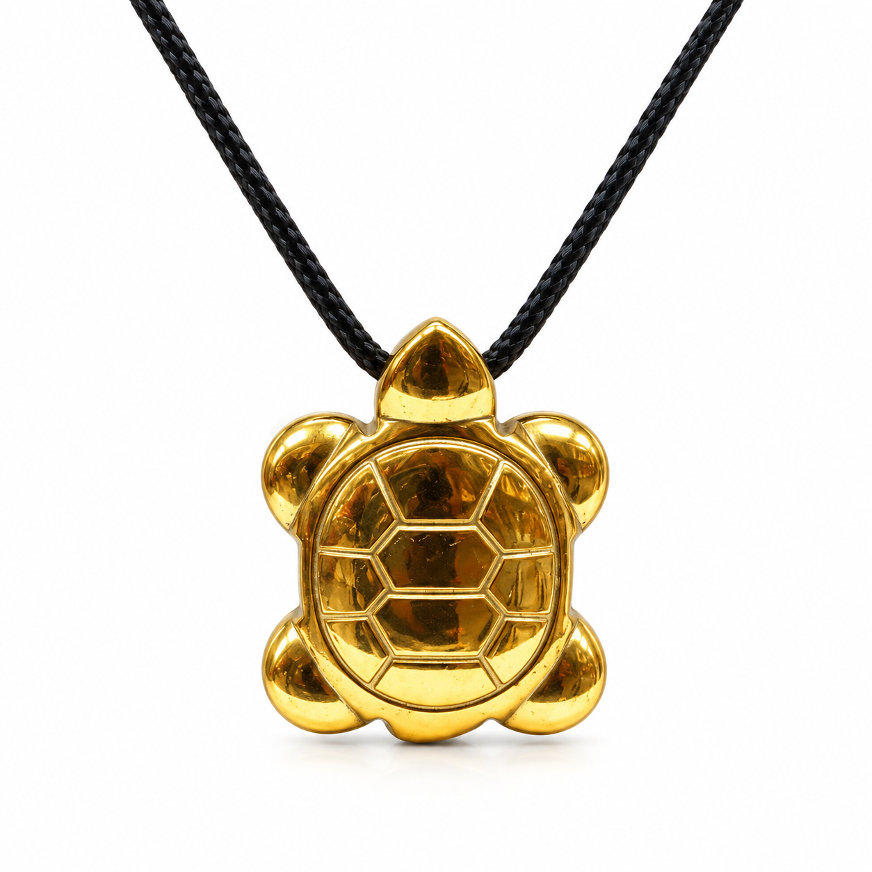 Pyrite Turtle Pendant with Black Cord | Gold-Tone Feng Shui Turtle Necklace Charm for Everyday Wear and Spiritual-Inspired Gifting