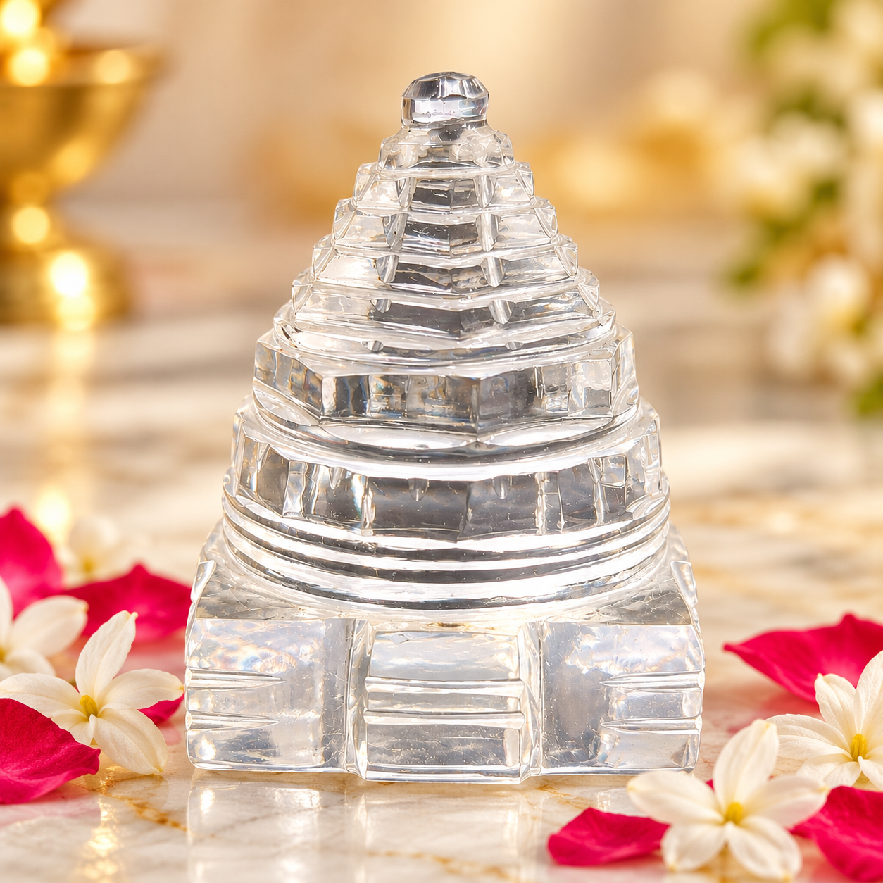 Sphatik Shri Yantra Crystal Meru | Transparent Stepped Sacred Geometry for Puja, Home Temple, Meditation & Spiritual Décor, 4.5 X 4.5 CM - Image 2