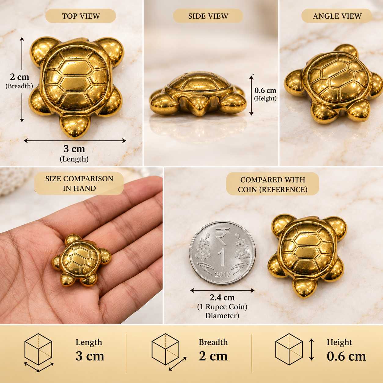 Pyrite Turtle Showpiece | Gold-Tone Feng Shui Turtle Figurine with Detailed Shell Design for Home, Office and Spiritual Décor - Image 4