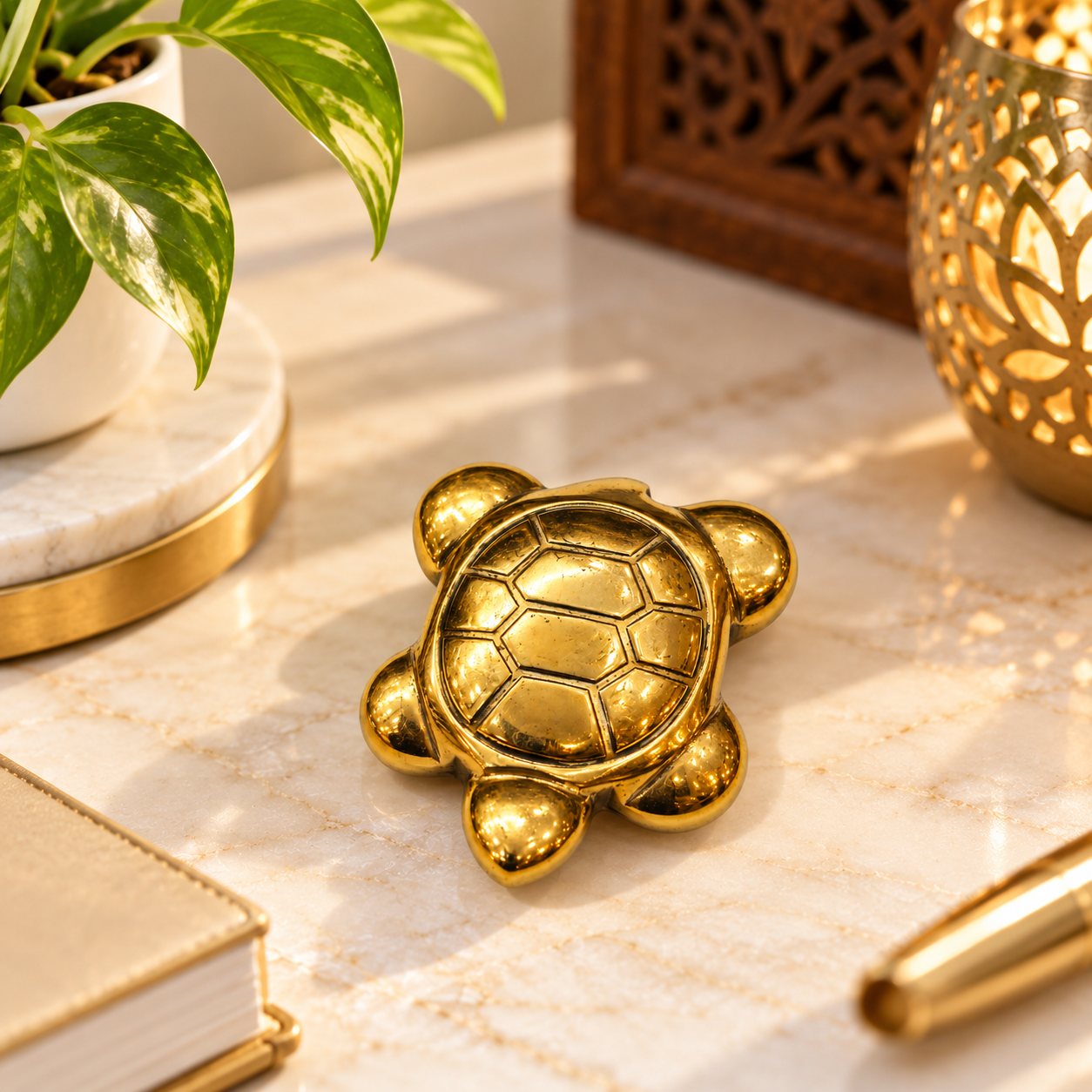 Pyrite Turtle Showpiece | Gold-Tone Feng Shui Turtle Figurine with Detailed Shell Design for Home, Office and Spiritual Décor - Image 5