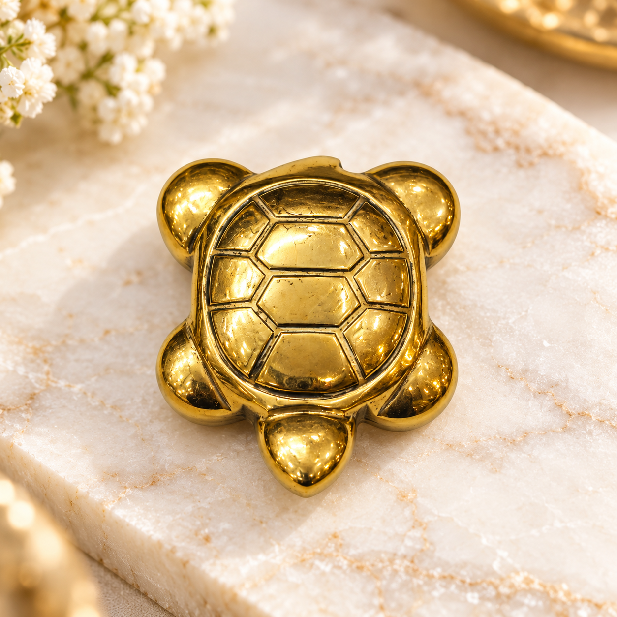 Pyrite Turtle Showpiece | Gold-Tone Feng Shui Turtle Figurine with Detailed Shell Design for Home, Office and Spiritual Décor - Image 2
