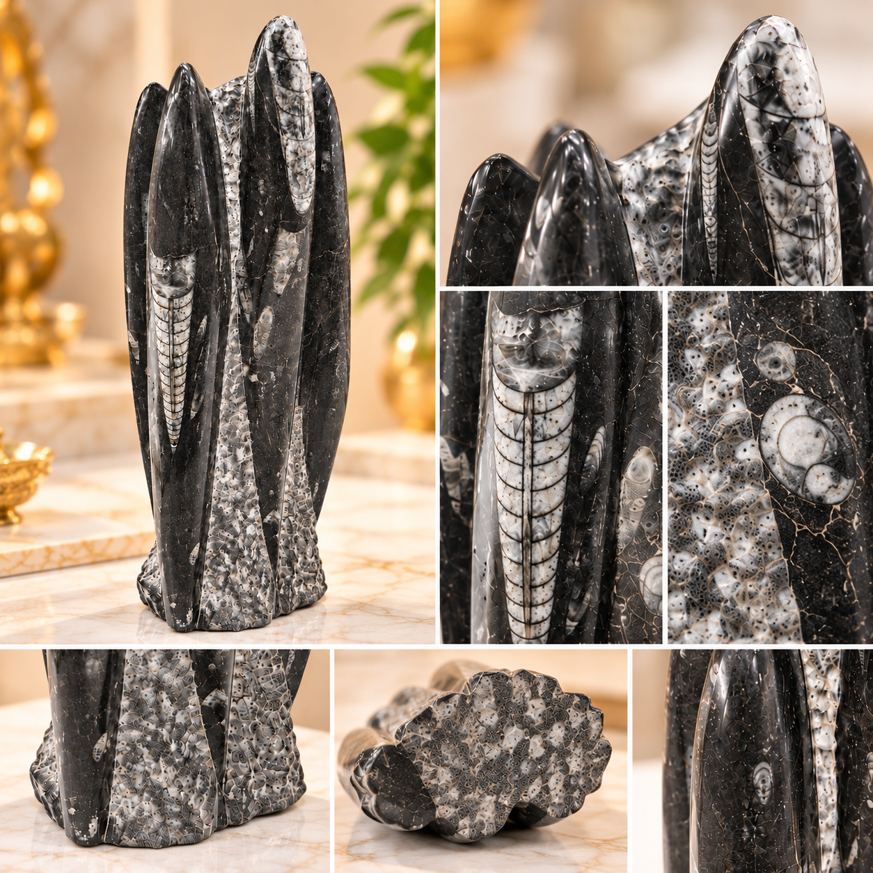 Original Kuber Stone Tower – Natural Orthoceras Fossil Stone for Spiritual Décor, Home Temple & Office Display (Copy) (Copy) (Copy) - Image 3