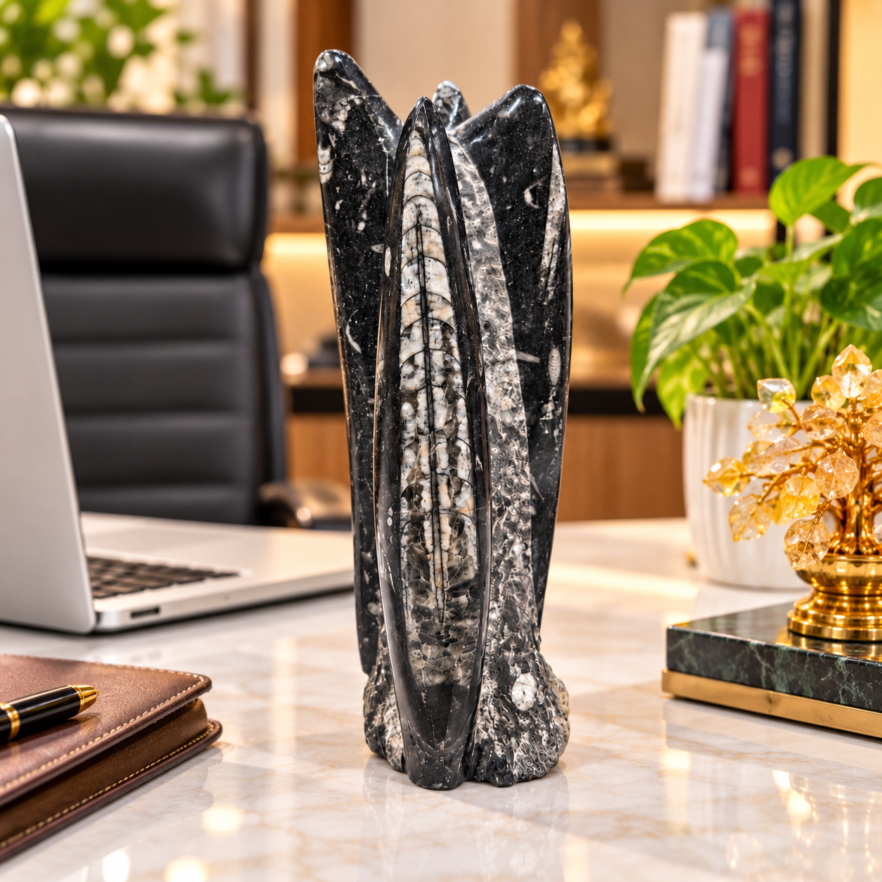 Original Kuber Stone Tower – Natural Orthoceras Fossil Stone for Spiritual Décor, Home Temple & Office Display - Image 4
