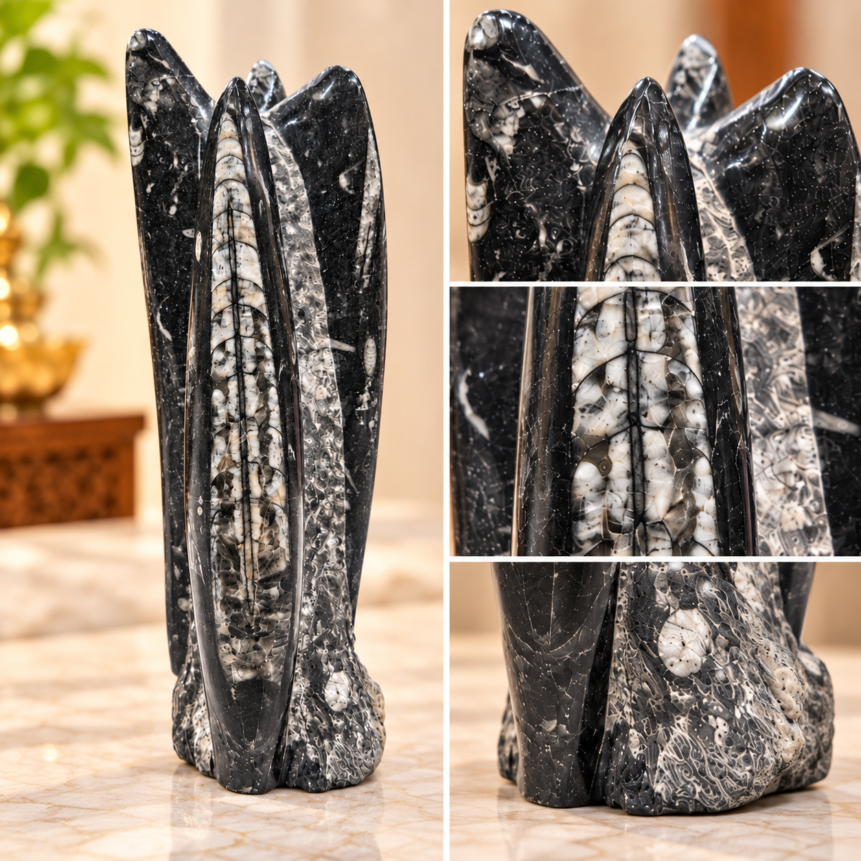 Original Kuber Stone Tower – Natural Orthoceras Fossil Stone for Spiritual Décor, Home Temple & Office Display - Image 6