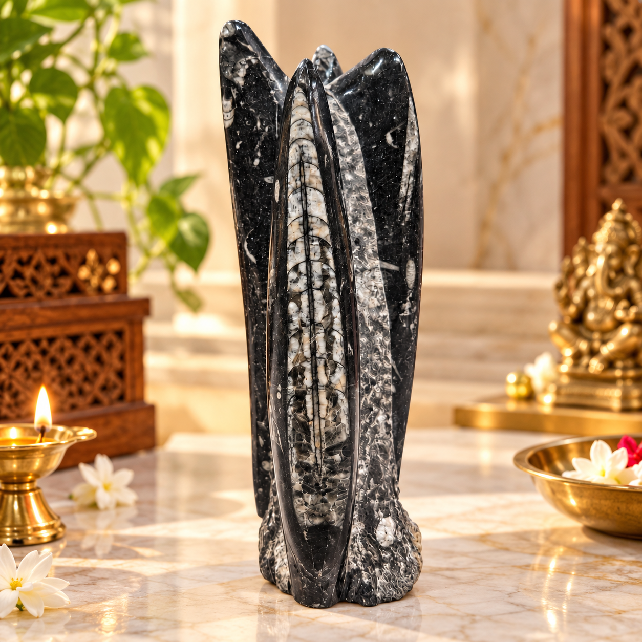 Original Kuber Stone Tower – Natural Orthoceras Fossil Stone for Spiritual Décor, Home Temple & Office Display - Image 7