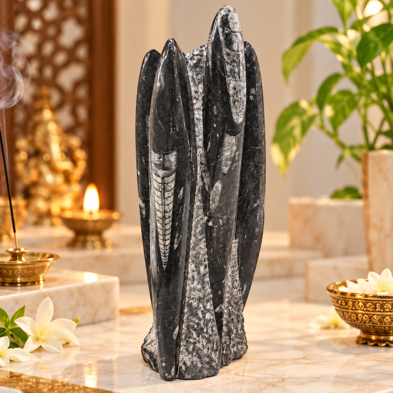 Original Kuber Stone Tower – Natural Orthoceras Fossil Stone for Spiritual Décor, Home Temple & Office Display (Copy) (Copy) (Copy) - Image 4