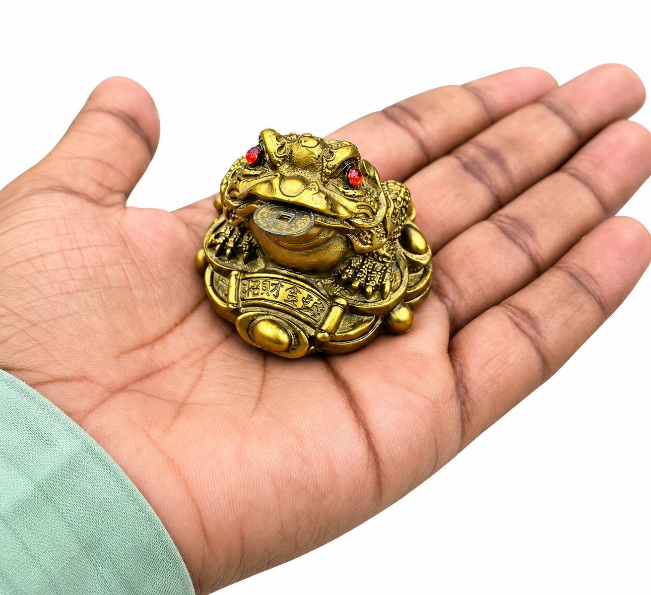 Feng Shui Money Frog with Coin in Mouth | Gold-Tone Three-Legged Toad Figurine with Red Eyes for Home, Office & Traditional Feng Shui Décor - Image 6