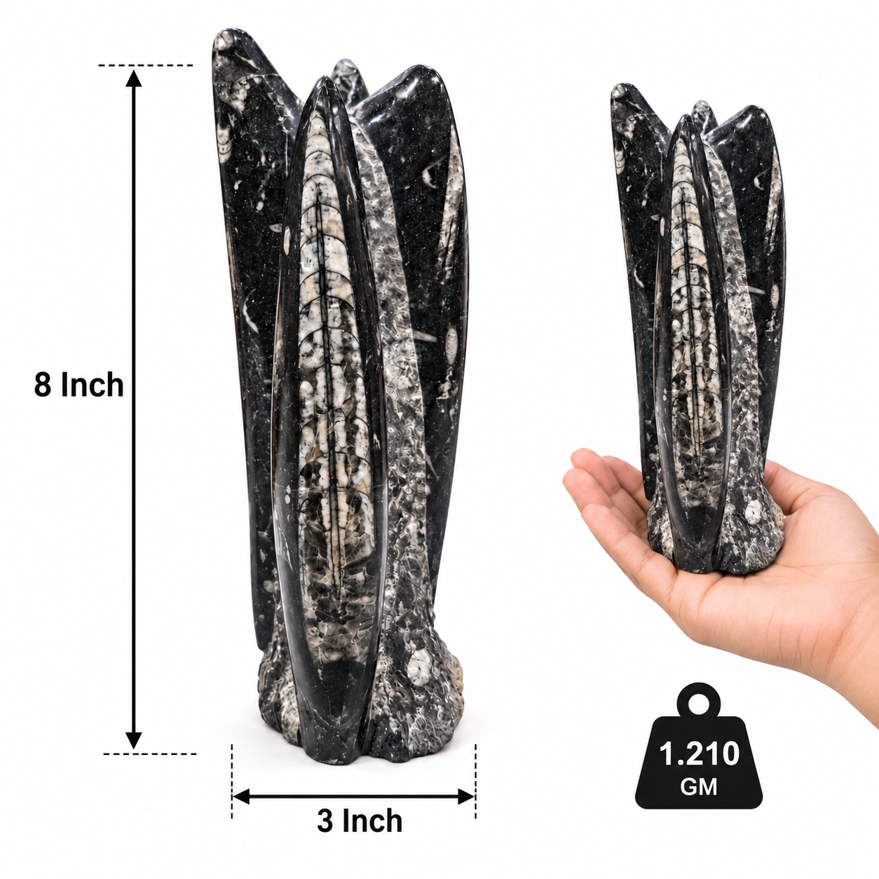Original Kuber Stone Tower – Natural Orthoceras Fossil Stone for Spiritual Décor, Home Temple & Office Display - Image 5