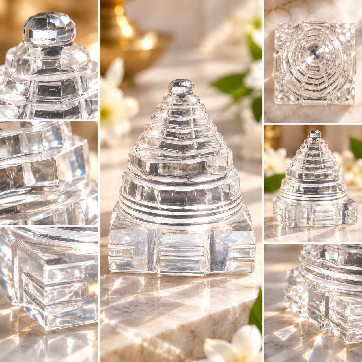 Sphatik Shri Yantra Crystal Meru | Transparent Stepped Sacred Geometry for Puja, Home Temple, Meditation & Spiritual Décor, 4.5 X 4.5 CM - Image 7