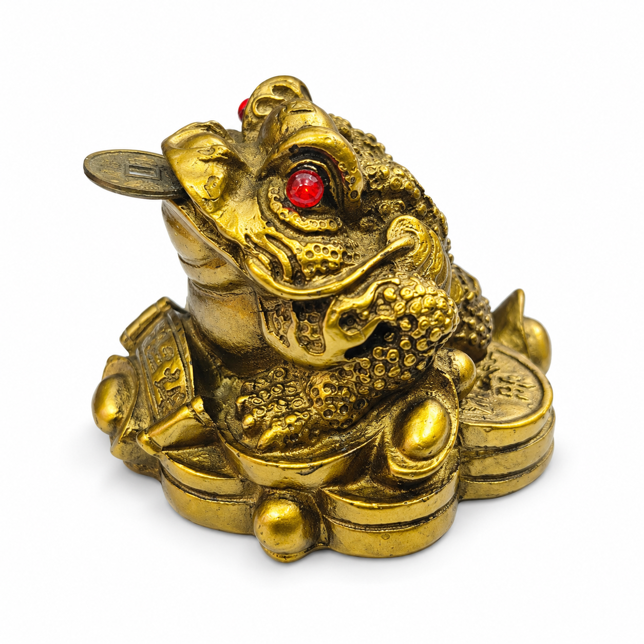 Feng Shui Money Frog with Coin in Mouth | Gold-Tone Three-Legged Toad Figurine with Red Eyes for Home, Office & Traditional Feng Shui Décor - Image 3