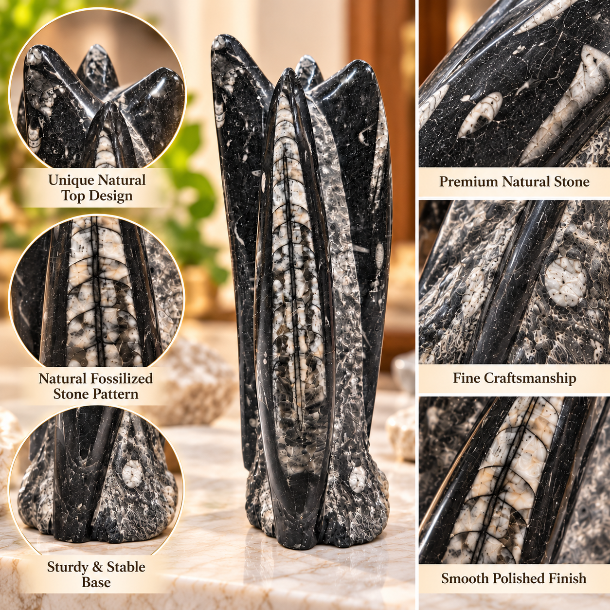 Original Kuber Stone Tower – Natural Orthoceras Fossil Stone for Spiritual Décor, Home Temple & Office Display - Image 8
